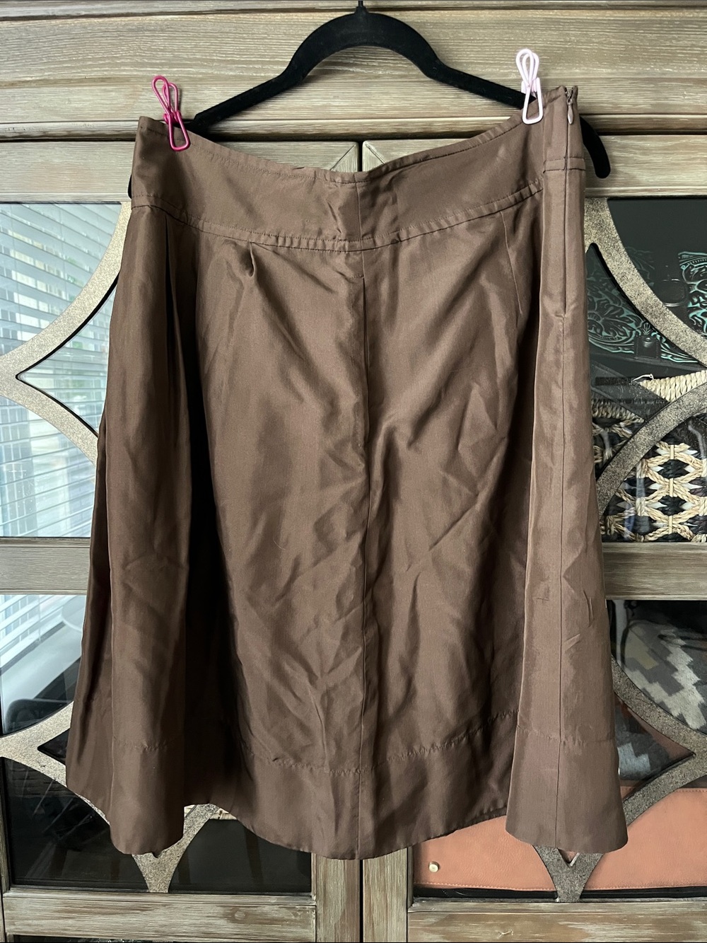 Banana Republic Size 8; 100% Silk Chocolate Brown Pleated A-Line Skirt